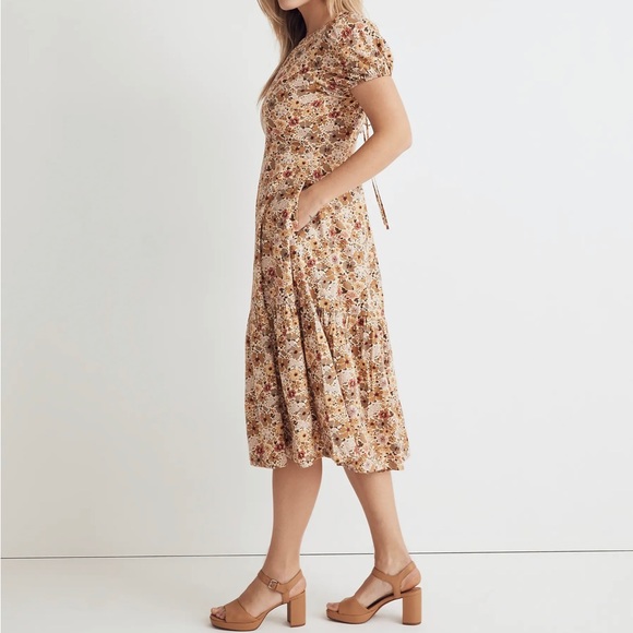 Madewell Puff-Sleeve Open-Back Midi Dress in Flora Field Size 00 - Picture 2 of 8